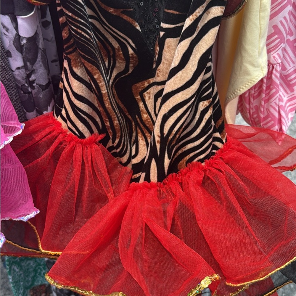 Zebra Print Kids dance dress‎ with Red Tutu